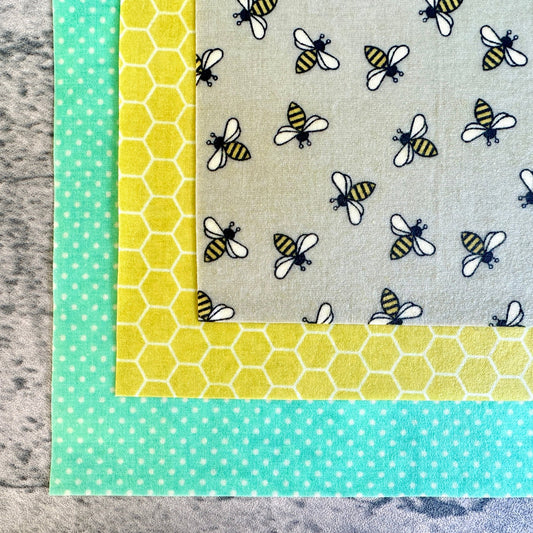 Bee Wraps. Reusable Beeswax Food Wraps. Sunbees in a Turquoise Sky - Kula Bee Goods