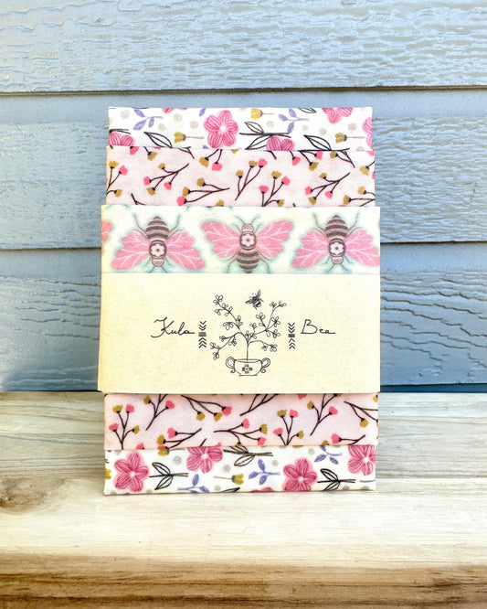 Bee Wrap. Reusable Beeswax Food Wrap Set. Cotton Candy Bees - Kula Bee Goods
