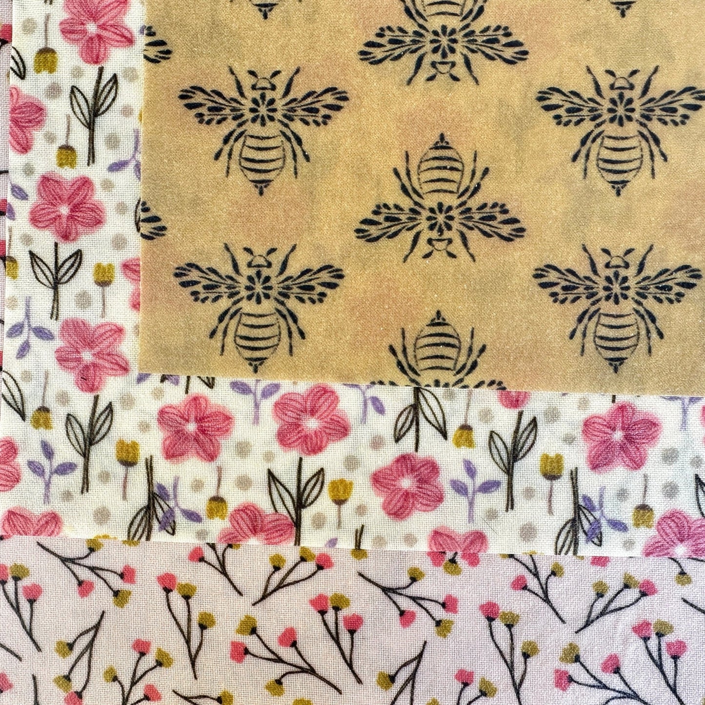 Bee Wrap. Reusable Beeswax Food Wrap Set. Honeybee Blossom Set - Kula Bee Goods
