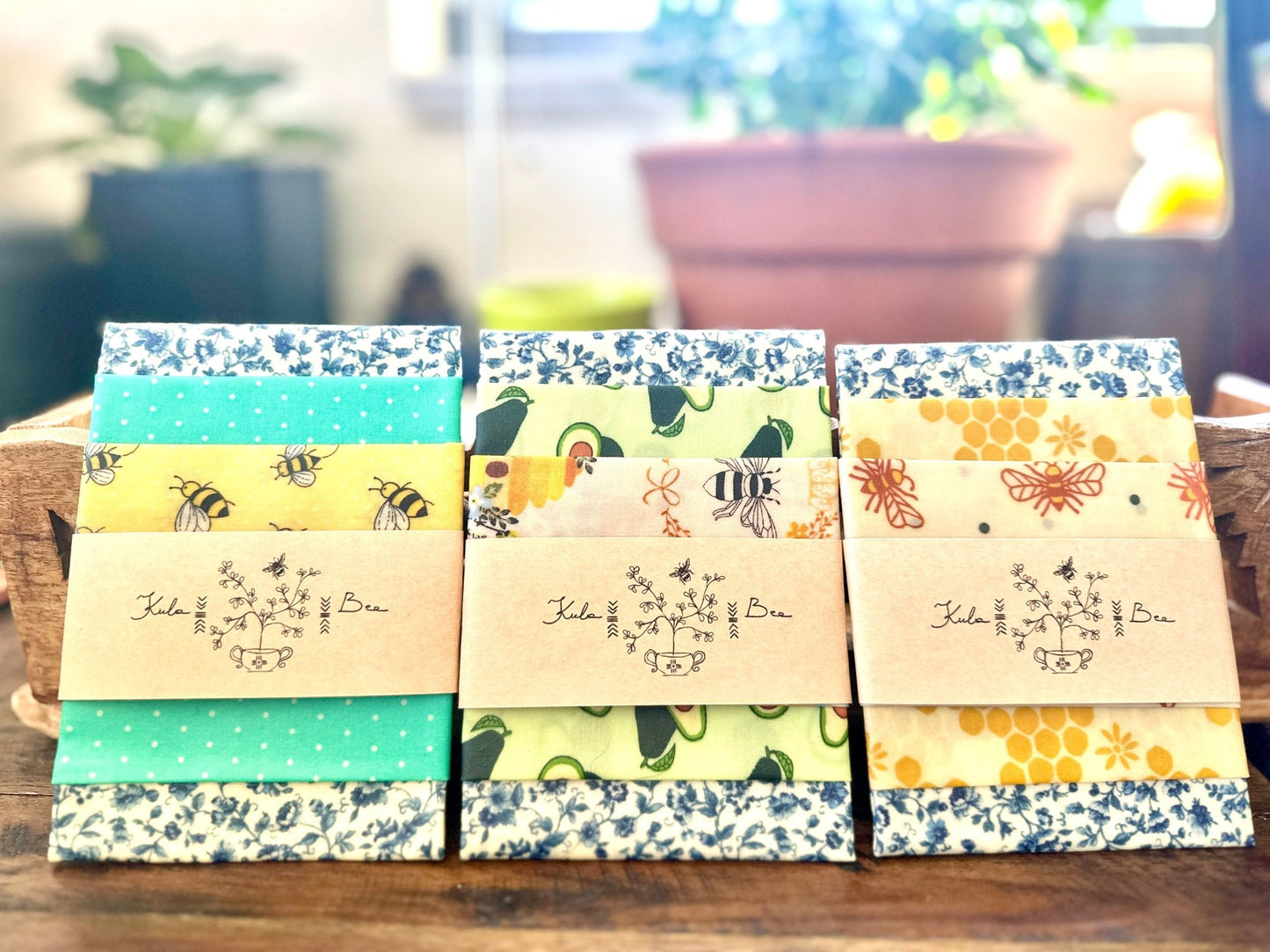 Beeswax Food Wrap Variety Set with Floral and Bee Prints - Kula Bee Goods