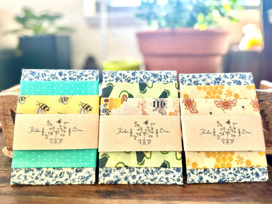 Beeswax Food Wrap Variety Set with Floral and Bee Prints - Kula Bee Goods