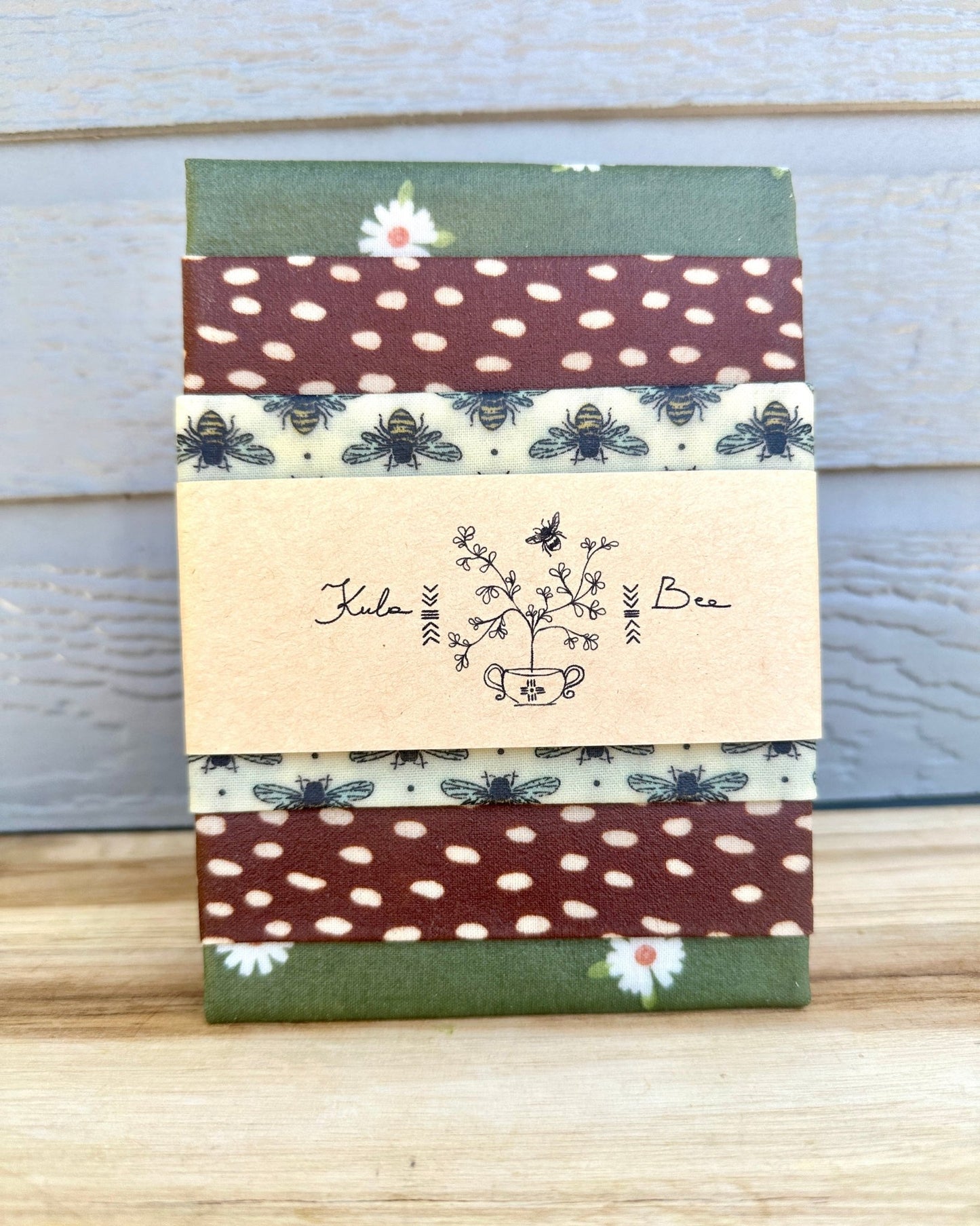 Beeswax Food Wraps. Variety set of 3. Bees and Forest Daisies Print - Kula Bee Goods