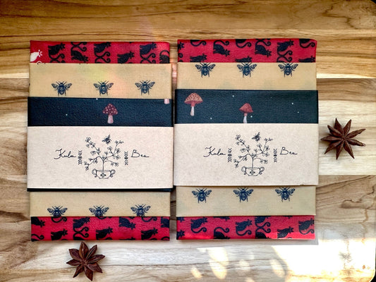 Cats, Bees and Mushrooms Print Beeswax Food Wrap Set - Kula Bee Goods