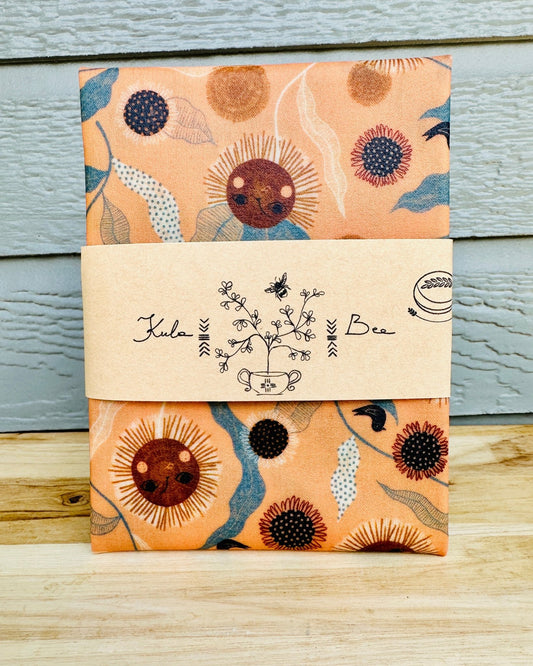 Organic Cotton Reusable Beeswax Bread Wrap. Happy Sunflowers and Birdies - Kula Bee Goods