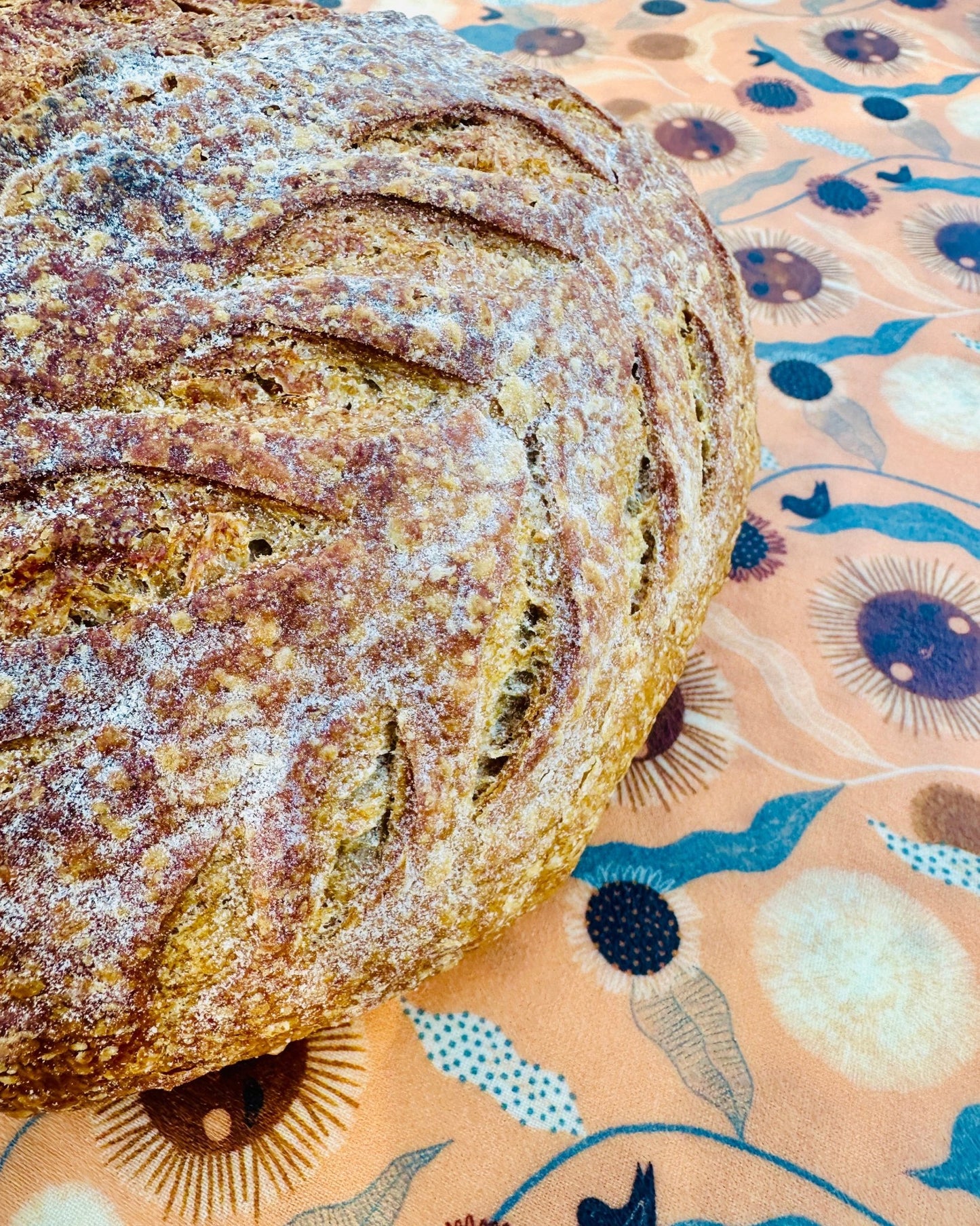 Organic Cotton Reusable Beeswax Bread Wrap. Happy Sunflowers and Birdies - Kula Bee Goods