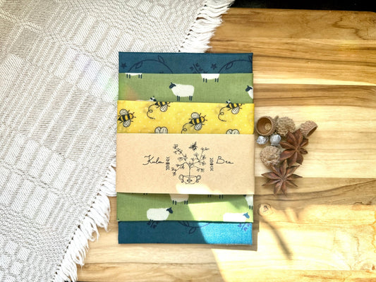 Reusable Variety Pack of Beeswax Wraps. Bee and Sheep Prints - Kula Bee Goods
