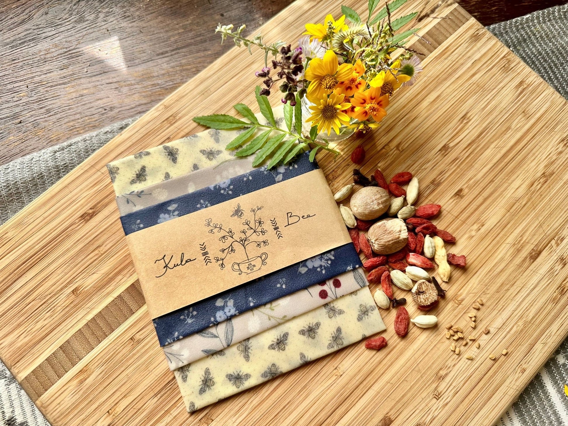 Reusable Beeswax Food Wrap Pack of 3. Elegant Bees - Kula Bee Goods